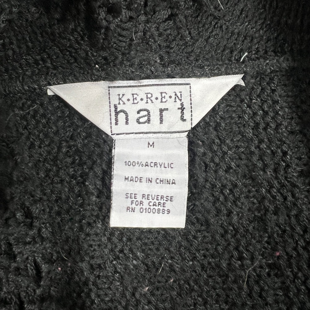 Keren Hart Cardigan Sweater Women Medium Black Cozy Knit Shawl Collar Open Front - Picture 9 of 11